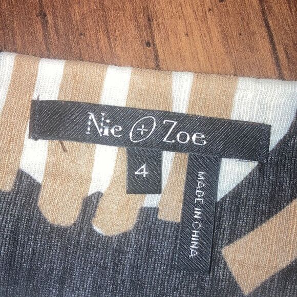 Nic + Zoe Sz 4 Retro Mod Blue Brown Black Pleated Silk Linen Cotton Blend Skirt - Picture 3 of 3